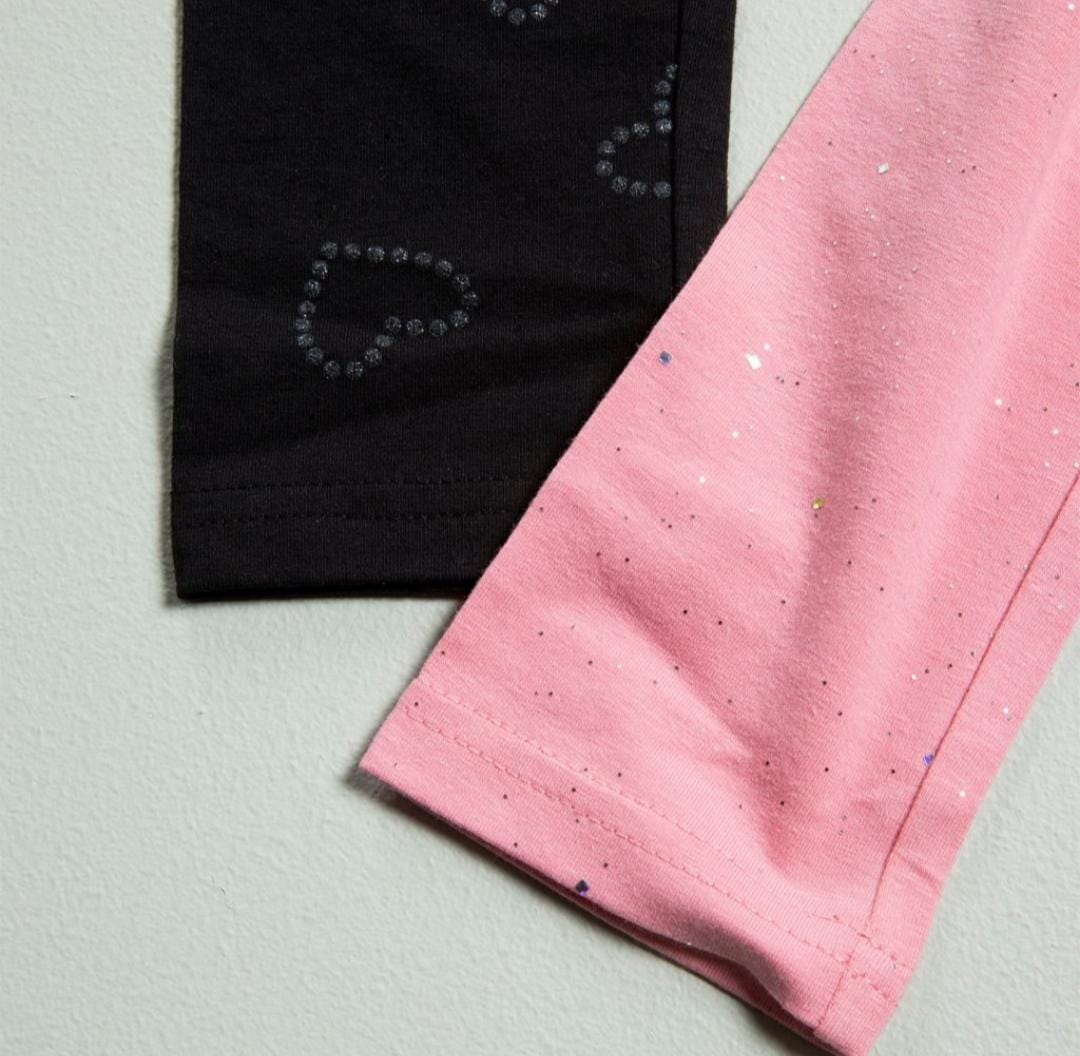 PACK 2 LEGGINS ROSADO BRILLOS/NEGRO CORAZON YAMP!