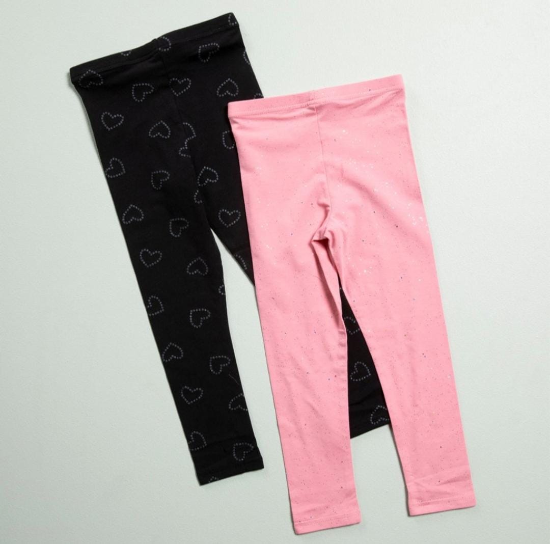 PACK 2 LEGGINS ROSADO BRILLOS/NEGRO CORAZON YAMP!