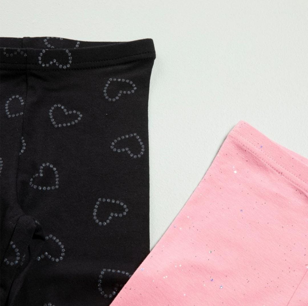 PACK 2 LEGGINS ROSADO BRILLOS/NEGRO CORAZON YAMP!