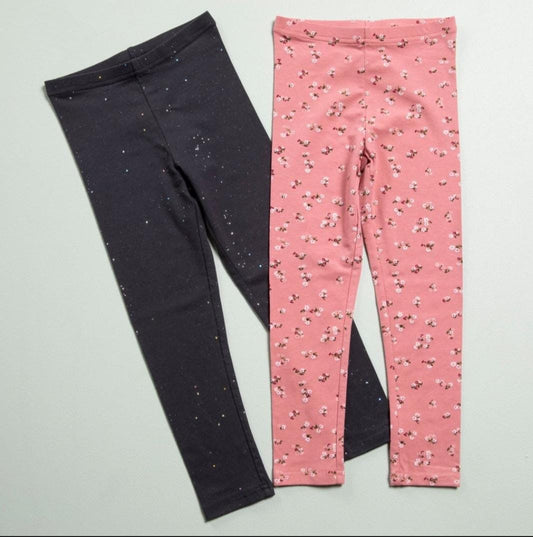 PACK 2 LEGGINS NEGRO BRILLOS/ROSADO FLORES YAMP