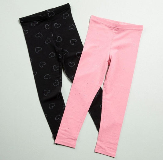 PACK 2 LEGGINS ROSADO BRILLOS/NEGRO CORAZON YAMP!