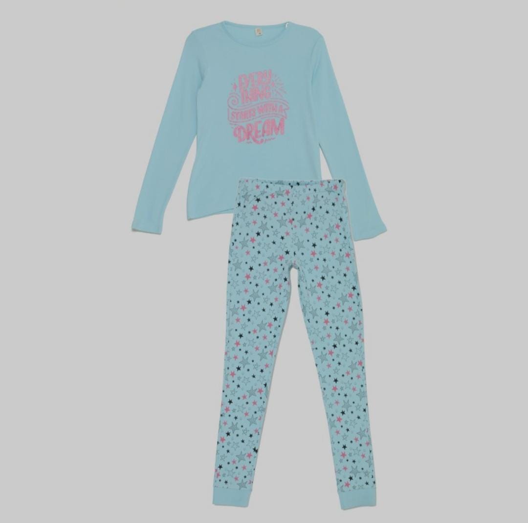 CONJUNTO PIJAMA CELESTE ESTRELLAS ELV